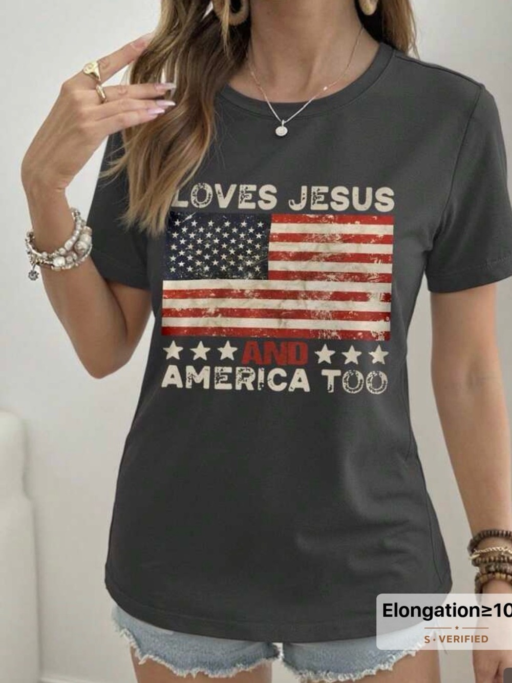 Patriotic USA America Charcoal Short Sleeve Tee with Distressed Flag Graphic